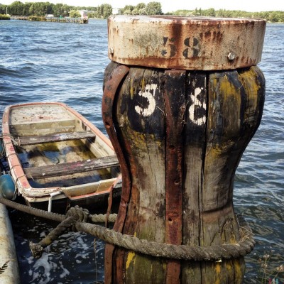 hand written street number 58 on a buoy in Amsterdam