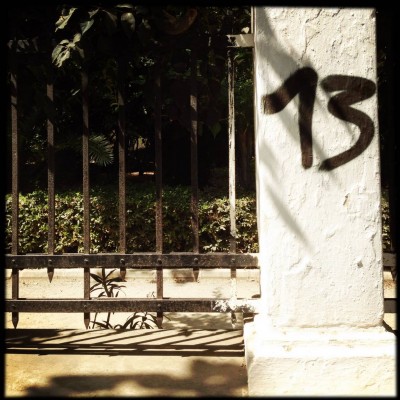 black sprayed street number 13 on Crete
